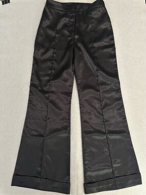 Black Satin Boot-Cut Pants for Women